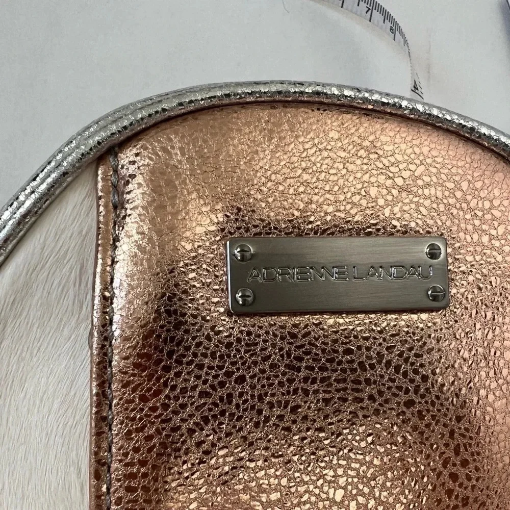 ADRIENNE LANDAU Round zipper Cross Body Silver Rose Gold Pony Shoulder Bag Purse